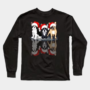 Shadow Boston Terrier Dog Christmas Sweatershirt Cute Boston Terrier Santar Hat Gift T-Shirt Long Sleeve T-Shirt